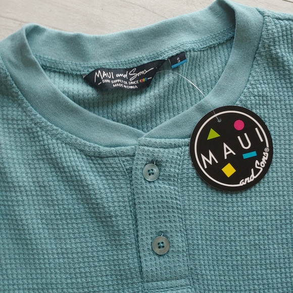 MAUI and Sons NEW Waffle Knit Henley Deep Ocean - Picture 3 of 8